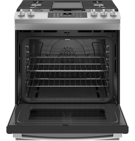 GE 30" Slide-In Range with Self Clean/Steam Clean, Air Fry & Convection 5 Burners 5.6 cu.ft. JGS760SPSS