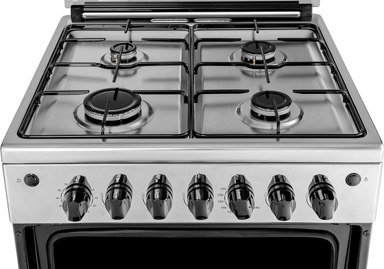 Frigidaire 24" Freestanding Stainless Steel Gas Range w/Rotisserie and Glass Cover 4 Burners Enamel Grates FNGJ60JGUC