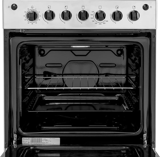 Frigidaire 24" Freestanding Stainless Steel Gas Range w/Rotisserie and Glass Cover 4 Burners Enamel Grates FNGJ60JGUC