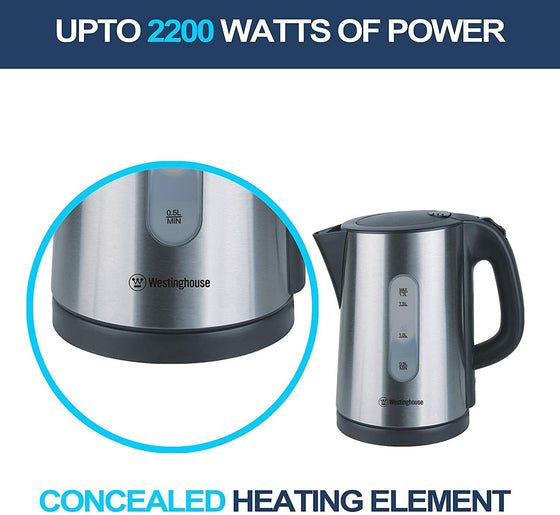 Westinghouse 1.7L Stainless Steel Cordless 220 Volt Electric Hot Water Kettle 2200 Watts WKWK0805