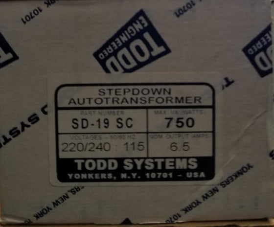 Todd Systems 750 Watt Step Down Transformer SD-19 SC